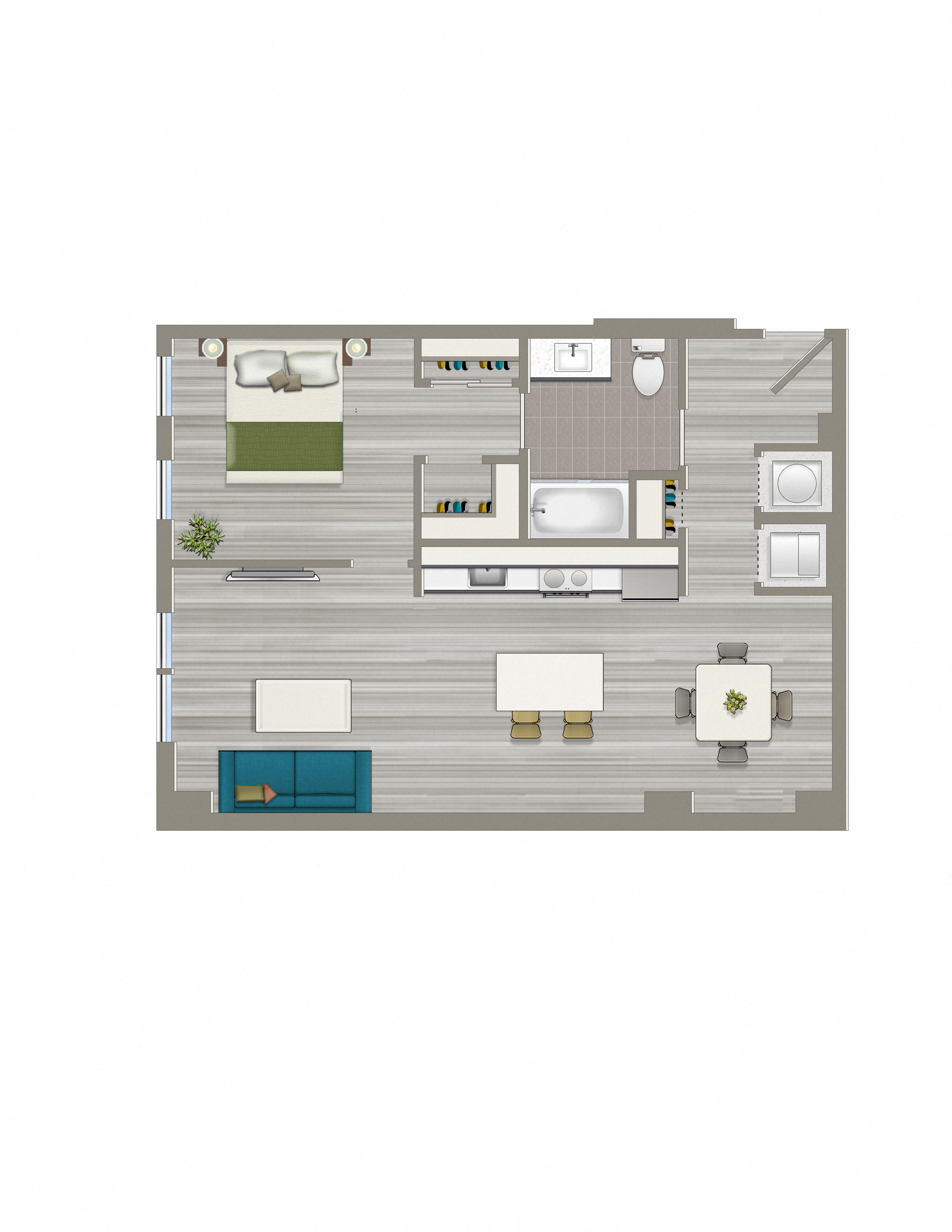 Floor plan for 1 bed, 1 bath, 759 sqft